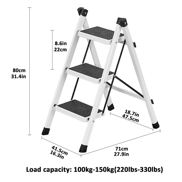 Three Step Ladder - Portable Household Foldable 3 Step Ladder with Anti-Slip Sturdy Pedal