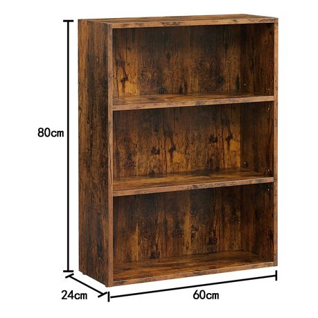 Versatile Open Bookcase - Rustic Brown 3-Tier Open Bookcase Adjustable Storage Shelves