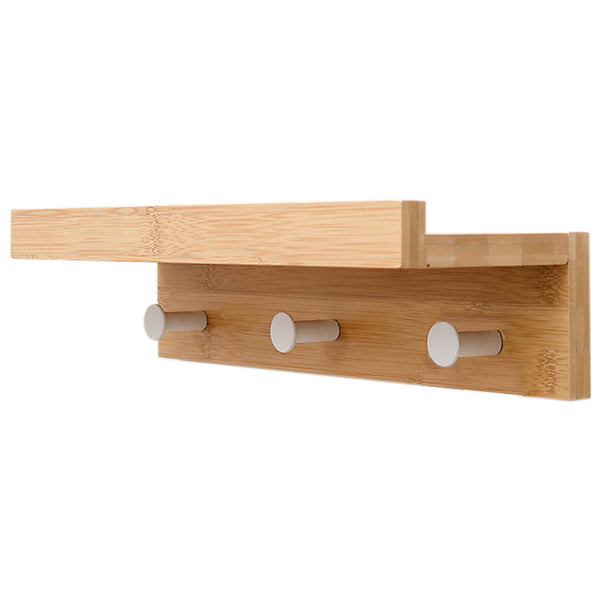 Wall Mounted Shelf - Bamboo Wall Shelf Towel Holder Floating Shelf with Hooks