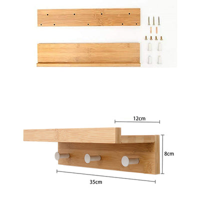 Wall Mounted Shelf - Bamboo Wall Shelf Towel Holder Floating Shelf with Hooks