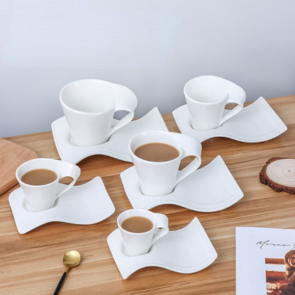 Cups and Saucer Set - 12 Piece Elegant Wave-Shape Porcelain Coffee Cups and Saucer Set