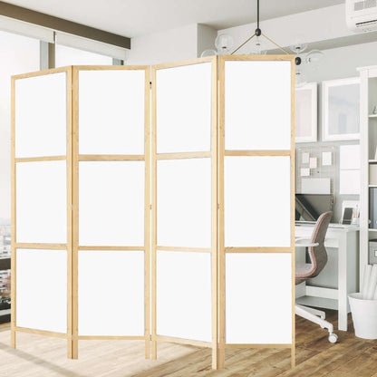 Partition Room Divider - Sturdy White 4-Panel Folding Privacy Screen Room Divider with Solid Wooden Frame