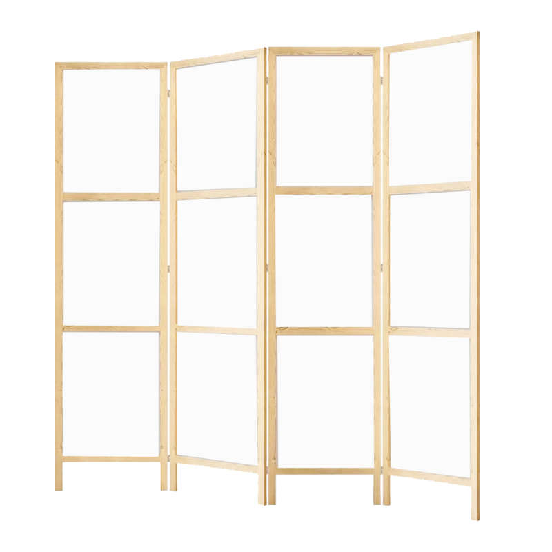 Partition Room Divider - Sturdy White 4-Panel Folding Privacy Screen Room Divider with Solid Wooden Frame