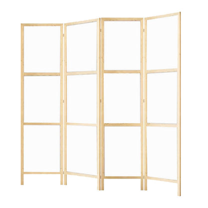 Partition Room Divider - Sturdy White 4-Panel Folding Privacy Screen Room Divider with Solid Wooden Frame