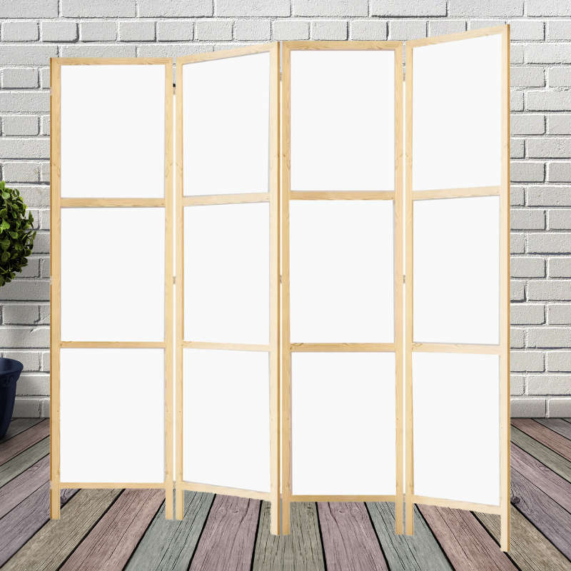 Partition Room Divider - Sturdy White 4-Panel Folding Privacy Screen Room Divider with Solid Wooden Frame