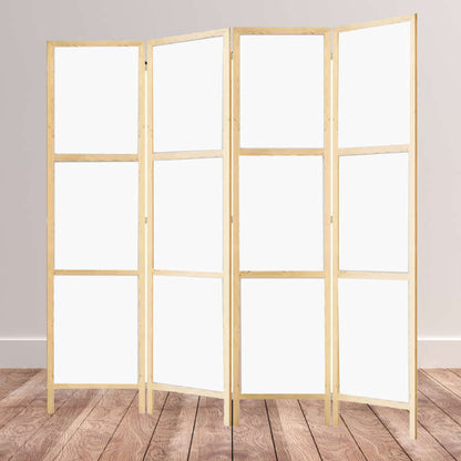 Partition Room Divider - Sturdy White 4-Panel Folding Privacy Screen Room Divider with Solid Wooden Frame