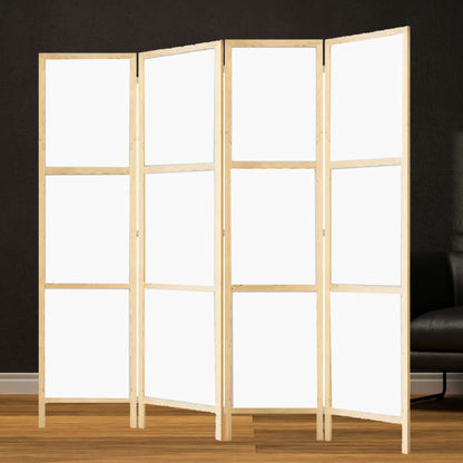 Partition Room Divider - Sturdy White 4-Panel Folding Privacy Screen Room Divider with Solid Wooden Frame