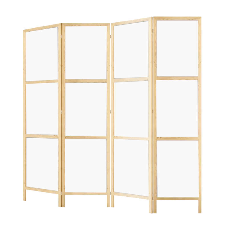 Partition Room Divider - Sturdy White 4-Panel Folding Privacy Screen Room Divider with Solid Wooden Frame