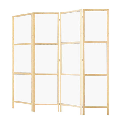 Partition Room Divider - Sturdy White 4-Panel Folding Privacy Screen Room Divider with Solid Wooden Frame