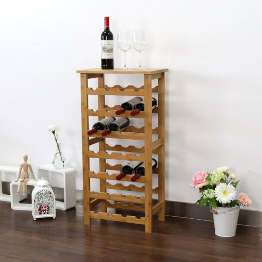 Wine Rack for 28 Bottles - Bamboo 7-Tiers Free Standing Floor Wine Rack for 28 Bottles