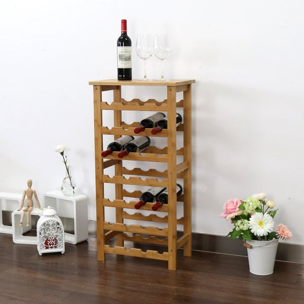 Wine Rack for 28 Bottles - Bamboo 7-Tiers Free Standing Floor Wine Rac ...