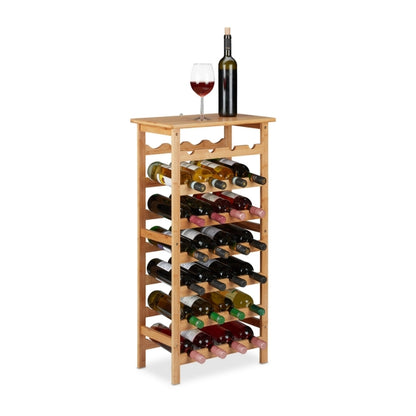 Wine Rack for 28 Bottles - Bamboo 7-Tiers Free Standing Floor Wine Rack for 28 Bottles