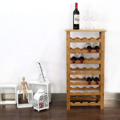 Wine Rack for 28 Bottles - Bamboo 7-Tiers Free Standing Floor Wine Rack for 28 Bottles