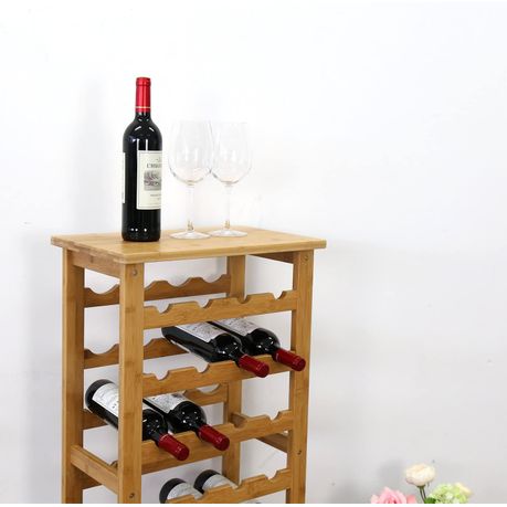 Wine Rack for 28 Bottles - Bamboo 7-Tiers Free Standing Floor Wine Rack for 28 Bottles