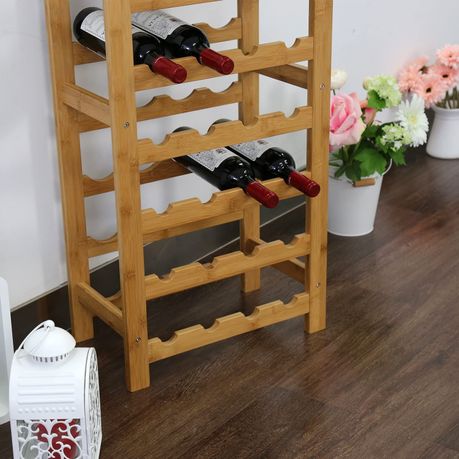 Wine Rack for 28 Bottles - Bamboo 7-Tiers Free Standing Floor Wine Rack for 28 Bottles