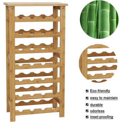 Wine Rack for 28 Bottles - Bamboo 7-Tiers Free Standing Floor Wine Rack for 28 Bottles