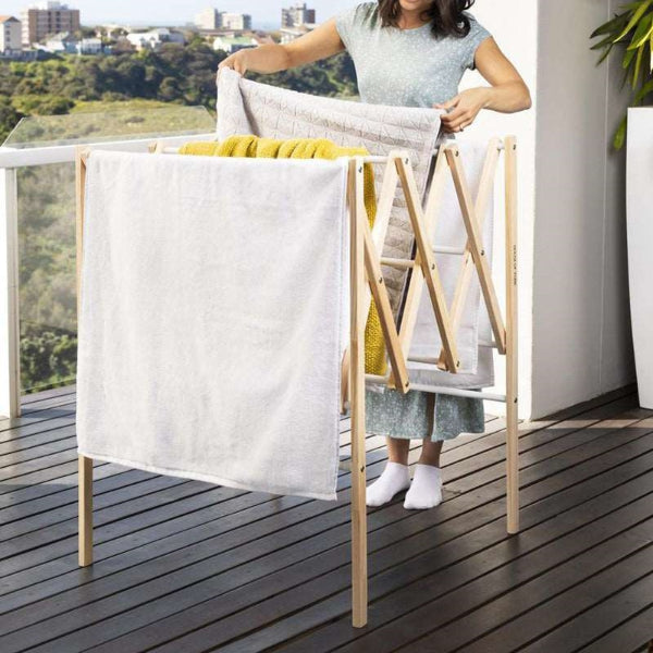 Clothes Drying Rack - Wooden Expandable Clothes Horse Rack