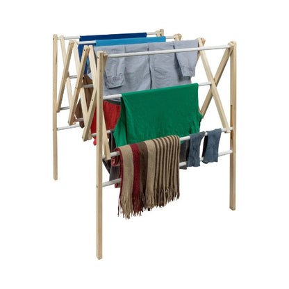 Clothes Drying Rack - Wooden Expandable Clothes Horse Rack