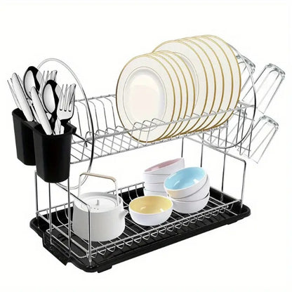 Dish Drying Rack - 2 Layer Silver Dish Drying Rack For Kitchen Counter